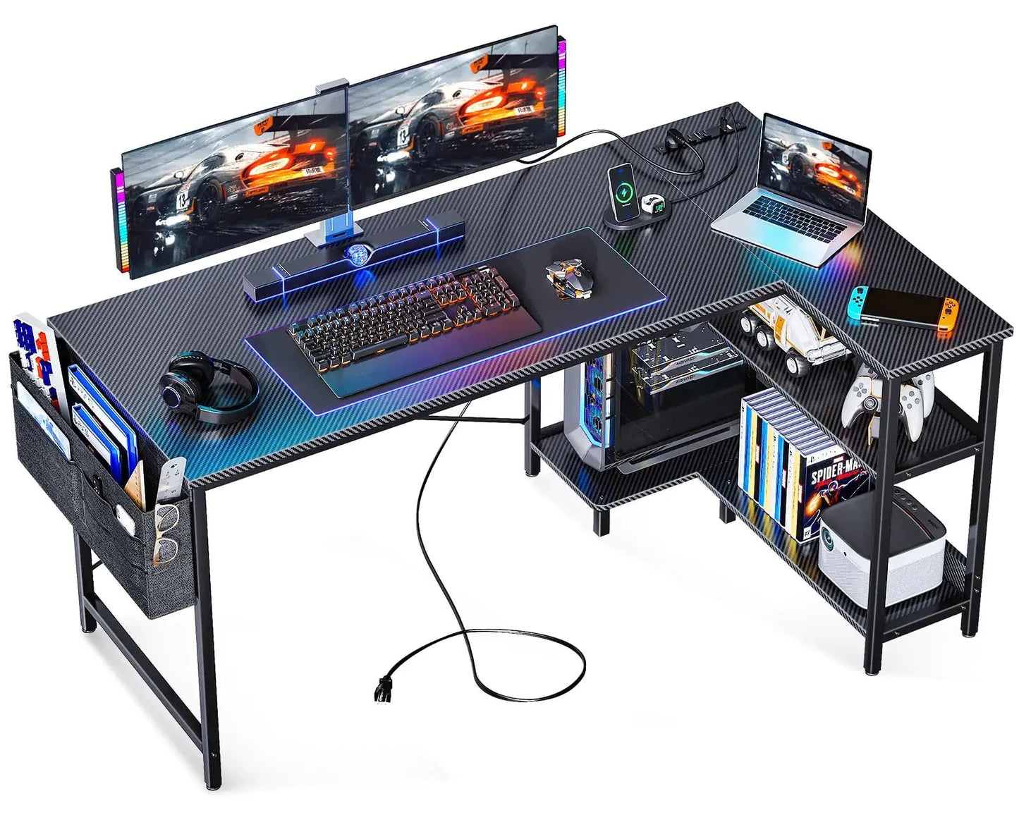 NeoDeskPro™ 55" L-Shaped Gaming Desk with Power Outlets Az én boltom
