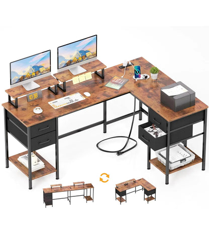 NeoDeskPro™ 59" L-Shaped Computer Desk with Power Outlets & Drawers Az én boltom